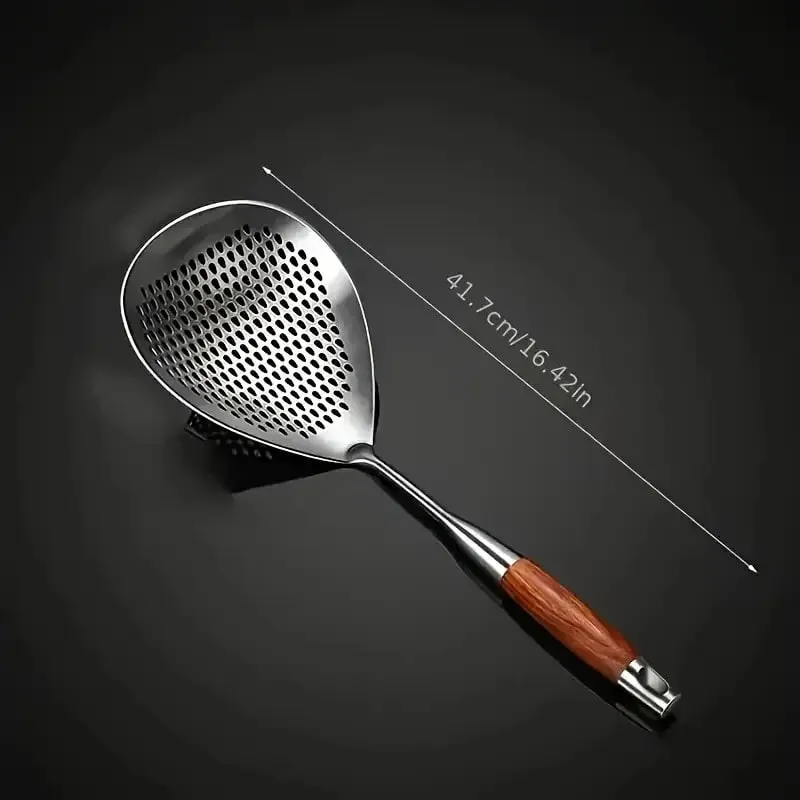 1Pc Heavy-Duty Stainless Steel Ladle Skimmer - High-Temp Resistant Fine Mesh Ergonomic Handle for Frying Hot Pot Kitchen Utensil