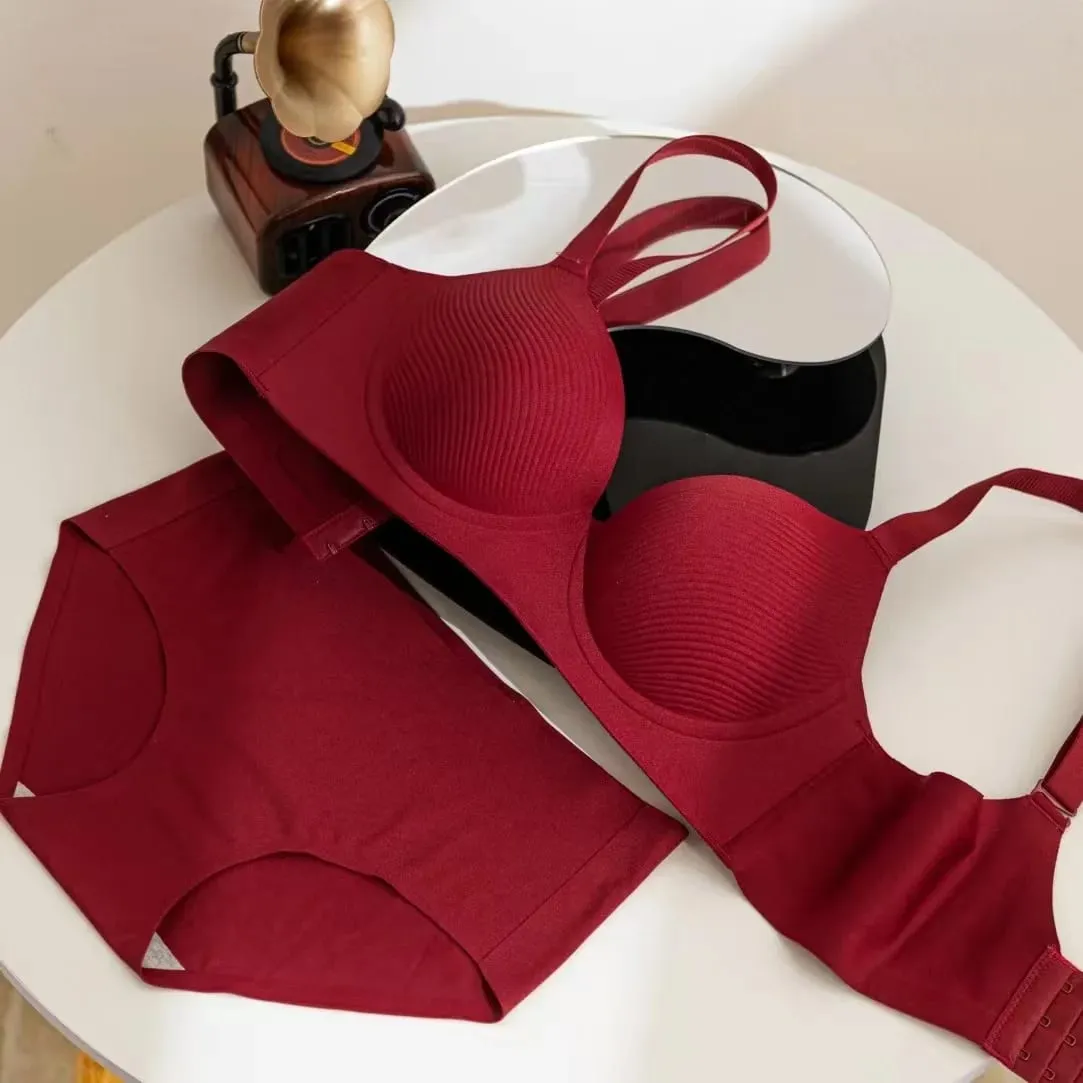 Sexy Red Push up Bra Set for Small Breasts Anti-Sagging Comfortable Breathable Wedding Lingerie Set without Underwire