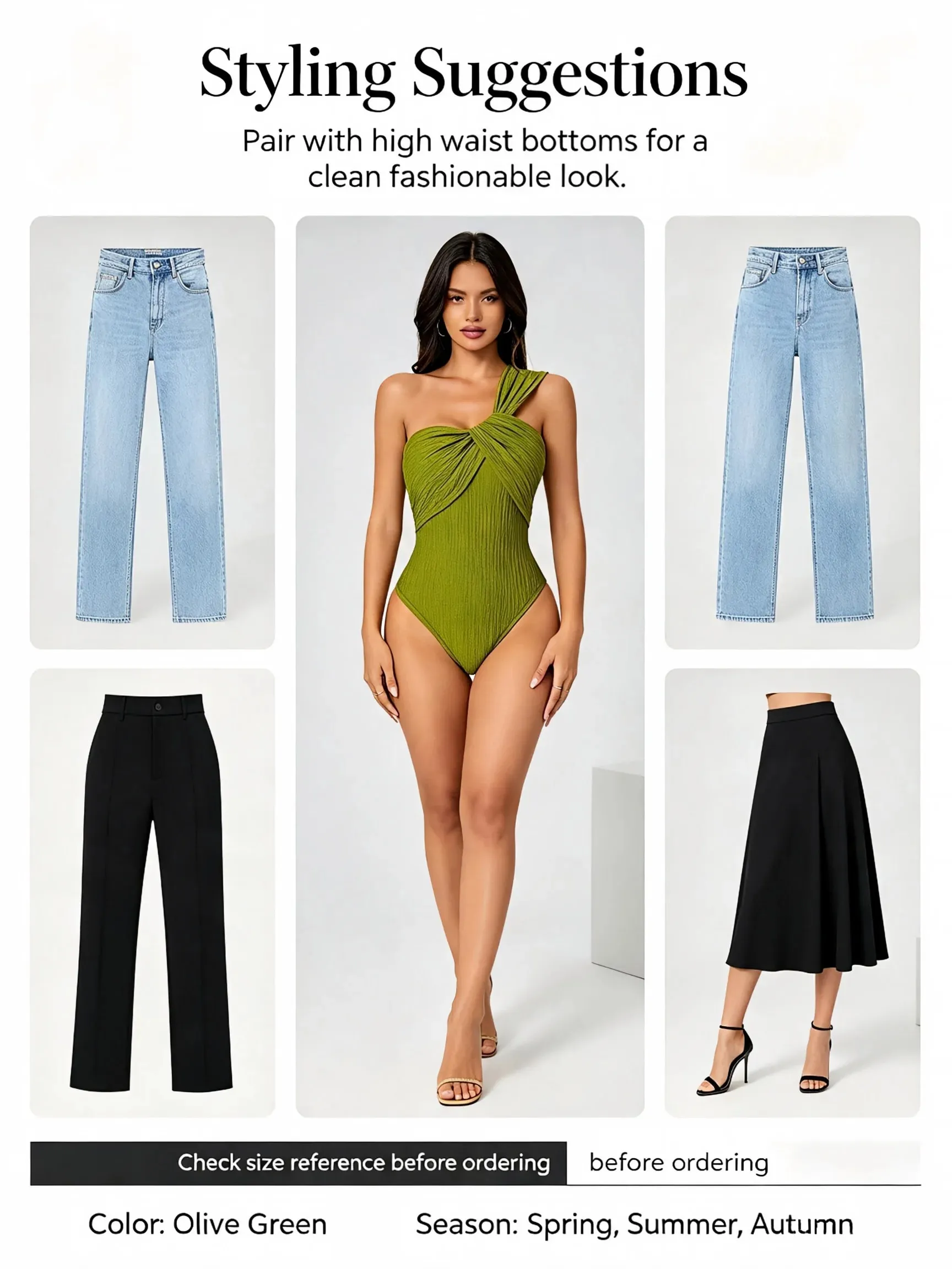 Women One Shoulder Twist Bodysuit Textured Crinkle Fabric Sleeveless Slim Fit Party Club Jumpsuit Top Green
