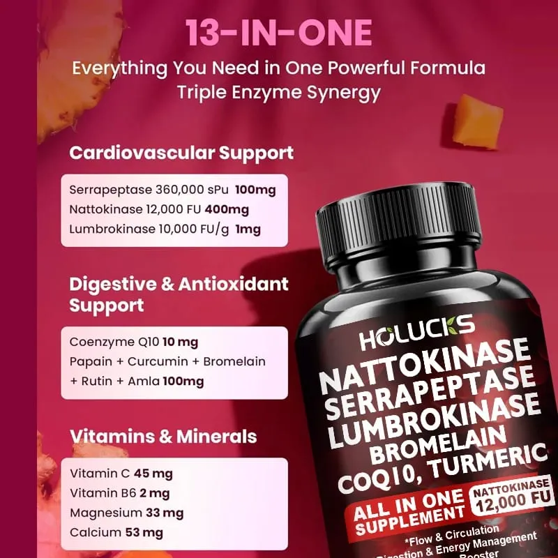 Nattokinase Supplement Supports Blood Flow Heart Health & Healthy Circulation Digestive Aid Boosts Cellular Energy