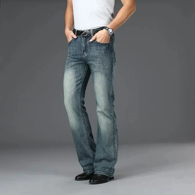 Denim Flared Jeans Men Boot Cut Denim Pants Comfortable Slightly Slim Classic Loose Casual Blue Black Trousers For Male Bootcut