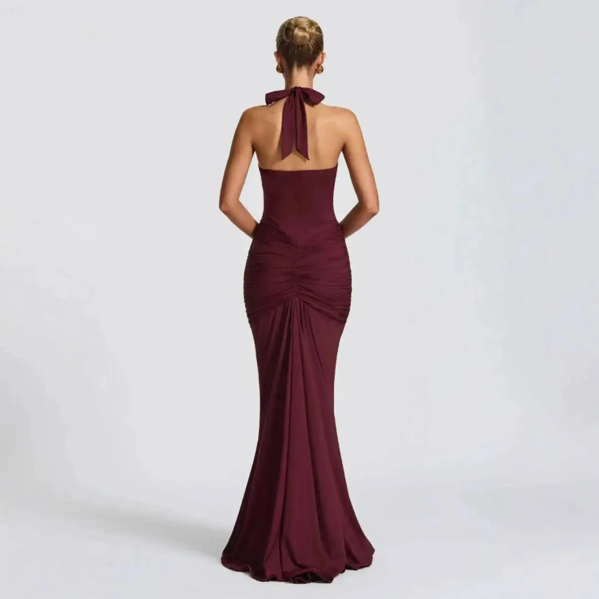 Giyu Sexy Evening Club Party Dresses Women 2025 Summer Ruched Bodycon Dress Deep V Neck Halter Draped Backless Elegant Robe — image 3
