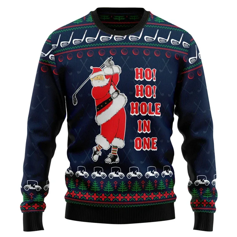 Fashion Golf Graphic Ugly Christmas Sweater For Men Funny Santa Claus 3D Printed Xmas Sweatshirts Cool Streetwear Pullovers Tops — image 5