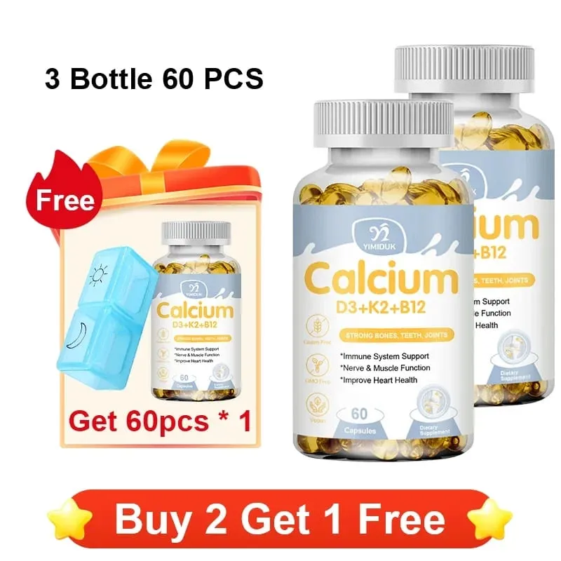 Premium Calcium D3 K2 B12 Capsules Supports Bones & Teeth Calcium Absorption Nerve Health Muscle Function & Vitality