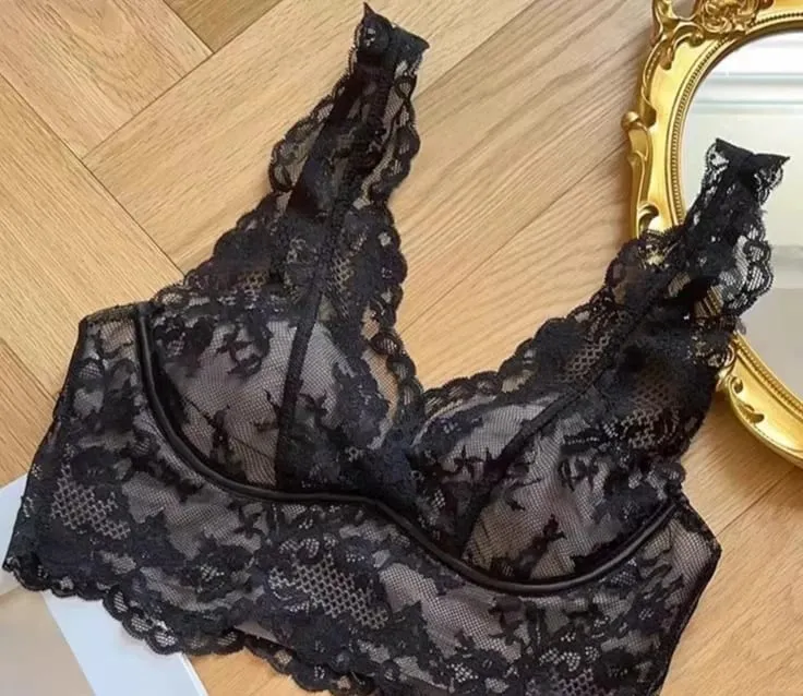 Women's French Lace Bralette Push Up Gathering No Underwire Backless Bra Sets Sheer Lingerie Outerwear Going Out Tops Size S- XL