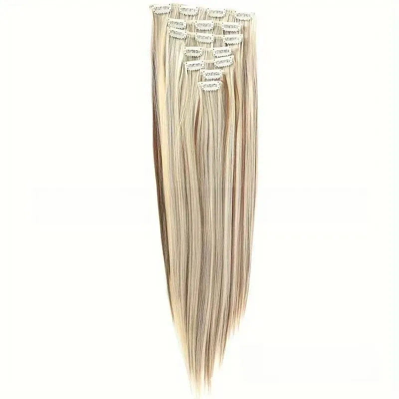7 Clips In Hair Extensions Long Straight Hairstyle Pink 60CM Natural Synthetic Hair Daily Use Hairpiece For Women — image 14