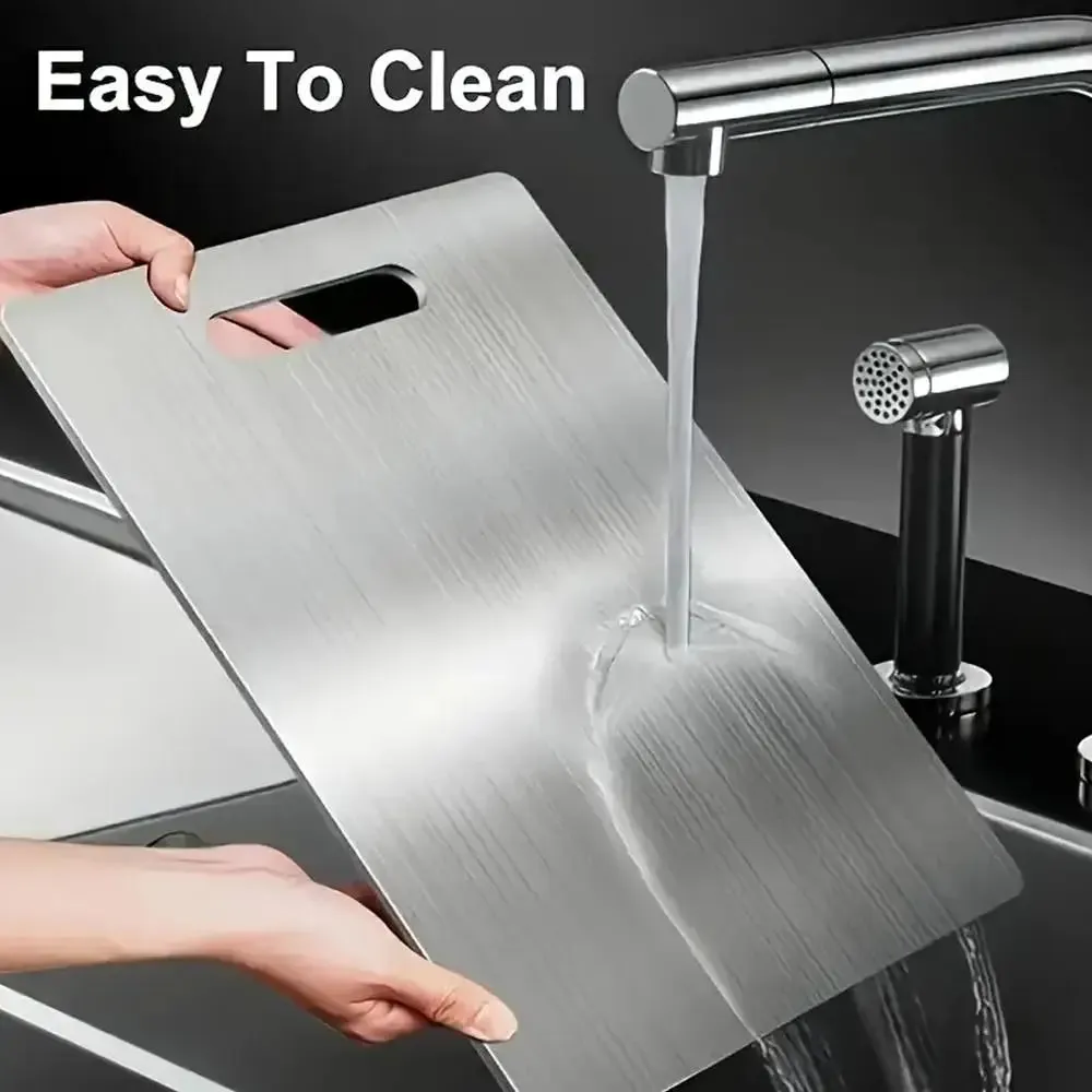 1PCS Stainless Steel Cutting Board - Heavy Duty Double-Sided Chopping Board for Meat Vegetables Dough Kneading & Kitchen Prep