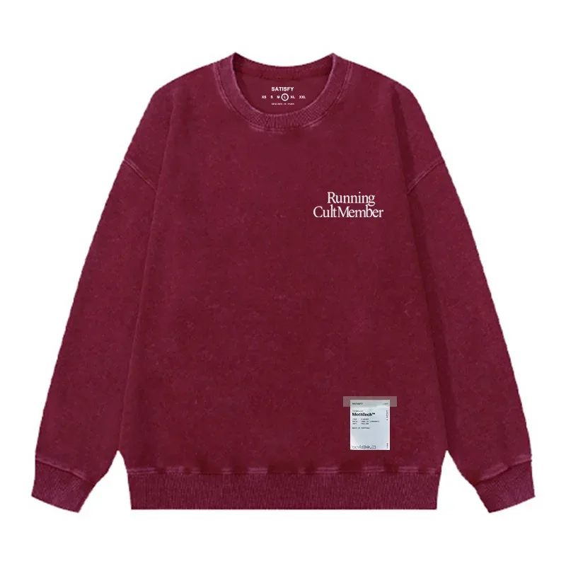 outdoor Self-Adhesive SATISFY Print Sweatshirt Round neck Jacket Street Style Loose Fit Long Sleeve Warmth for Young Men And Wo