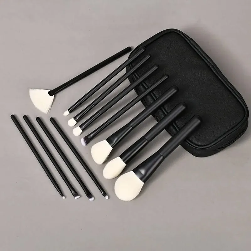 Natural Hair Makeup Brushes Travel Set 12PCS Portable With Eyebrow Eyeshadow Foundation Blending And Pouch — image 10