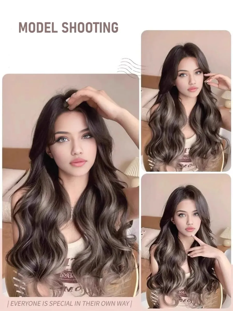 Synthetische 5 Clip 50 cm farbige Haarverlängerungen, Wasserwellen-Perücke, rosa Perücke, graue Perücke, Clip-on-Haarverlängerungen, Weihnachten