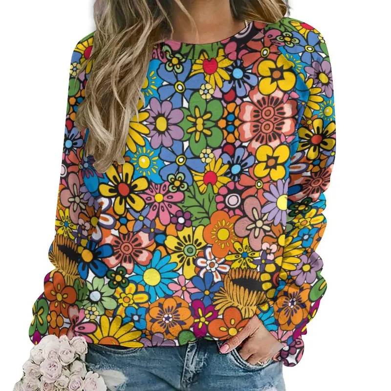 Fashion Butterfly flowers Women round-neck sweatshirt 3D Print Streetwear Autumn Y2k Sweatshirts Pullovers Woman Clothing Tops — image 3