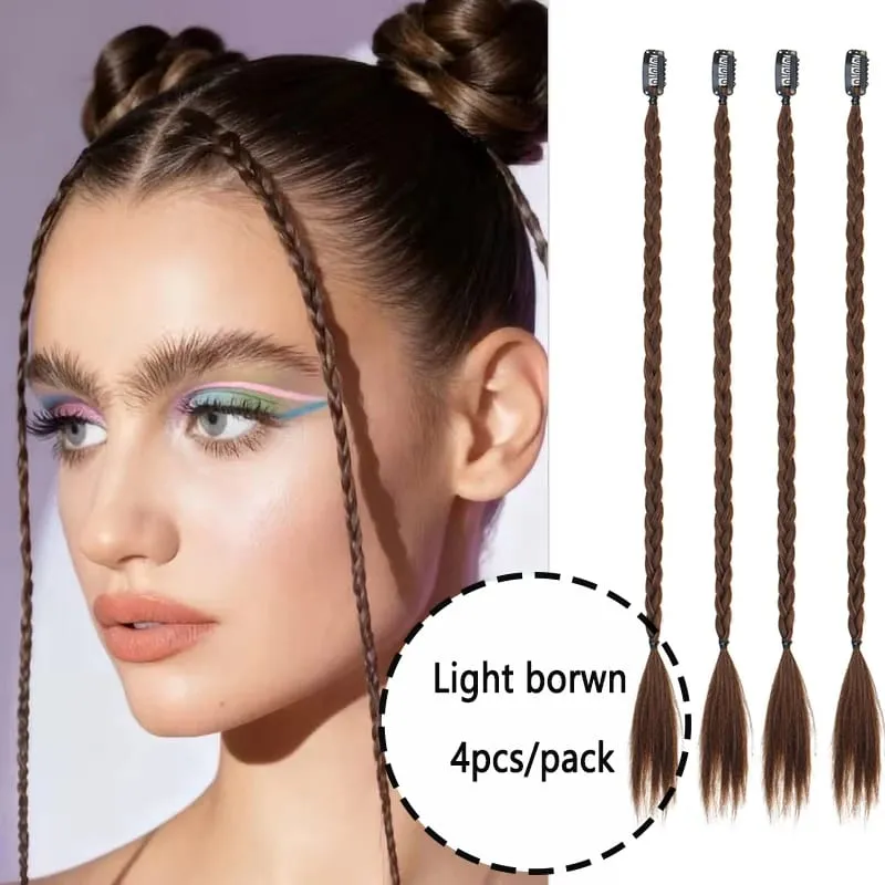 20Inch Synthetic 4pcs/set Y2K Style Clip-In Braided Hair Extension Perfect for Women'S Festival And Halloween Cosplay Hair