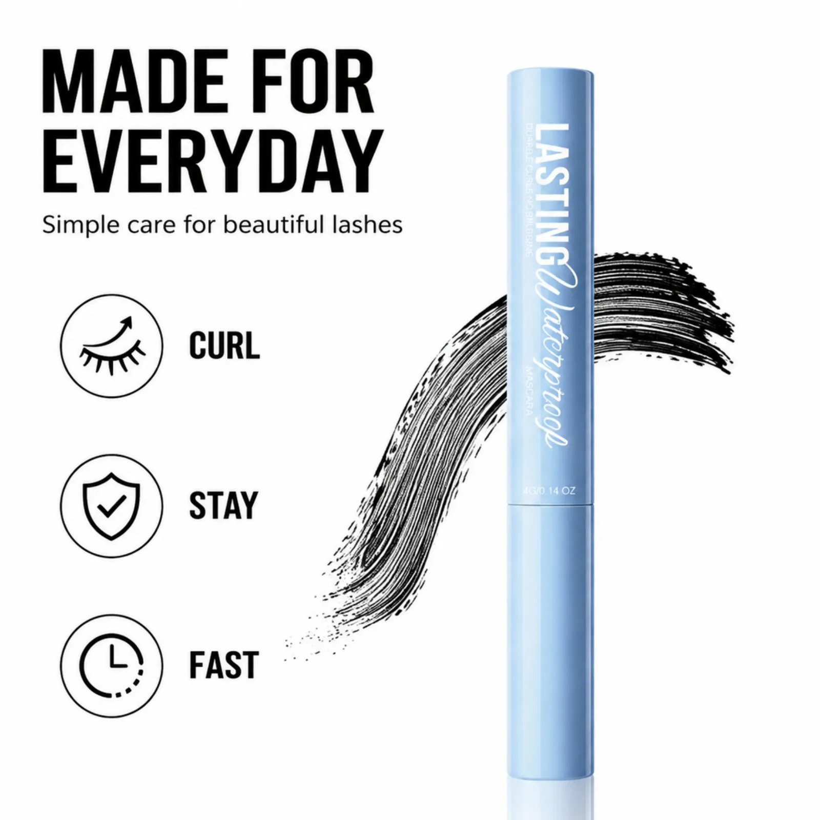 Curling Mascara Long Lasting Waterproof Smudge Proof Volumizing Eye Makeup Nourishing Formula Black Silk Fibre Mascara 4g