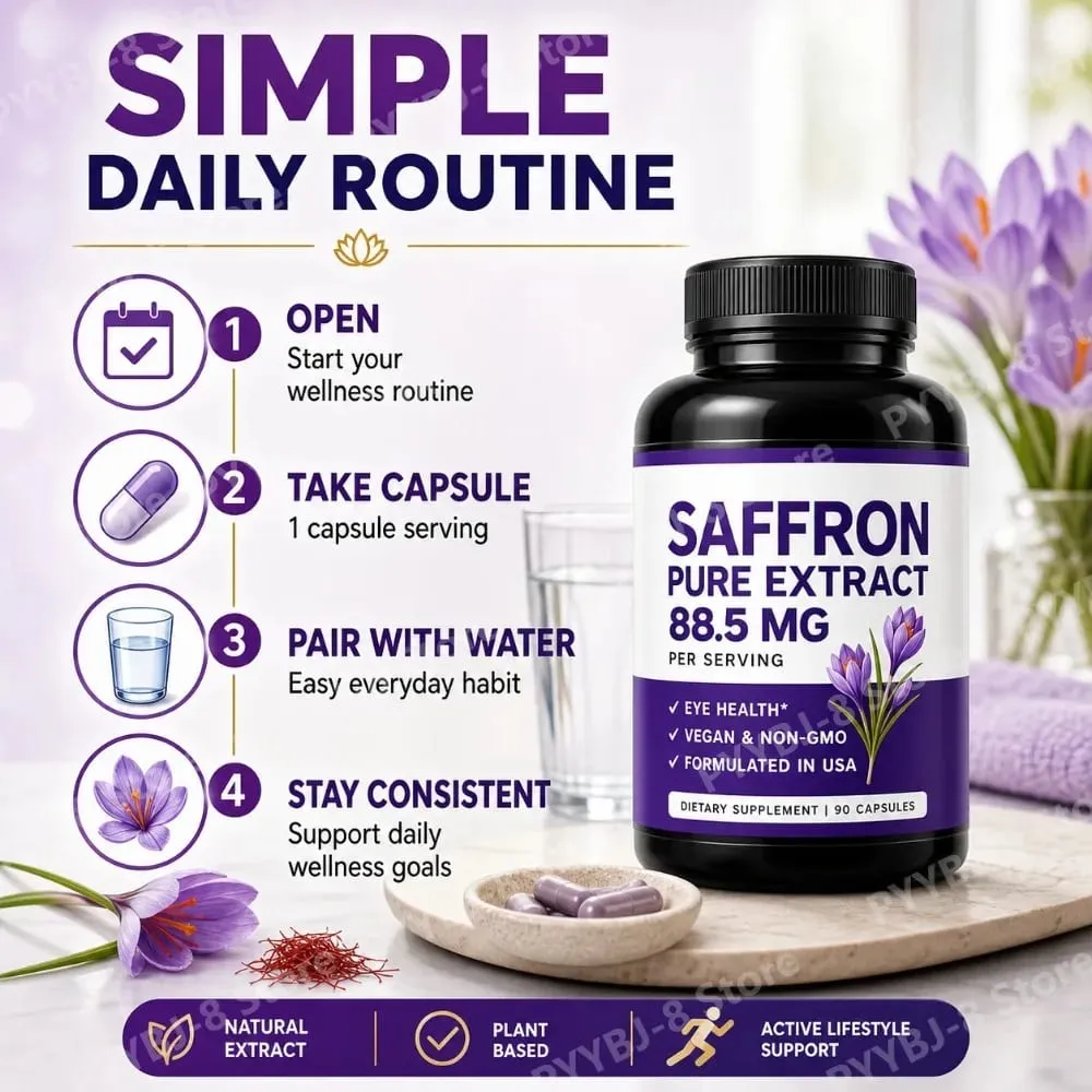 Saffron Extract Capsules 90 Count Vegan Non-GMO Gluten Free Dietary Supplement for Mood Energy and Eye Health Support — image 7