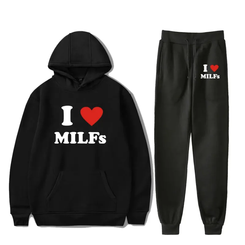 Comfortable Mother's Day I Love MILFs Print Sweatshirt Sweatpants Suit Women's Hoodies+Trousers Suit Girls 2 Piece Set Clothes — image 3