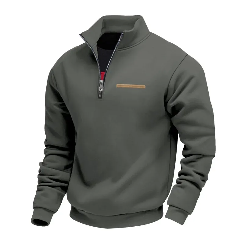 Men's Quarter Zip Sweatshirt Stand Collar Long Sleeve Pullover Casual Fleece Warm Sweatshirt With Chest Decorative Stripe