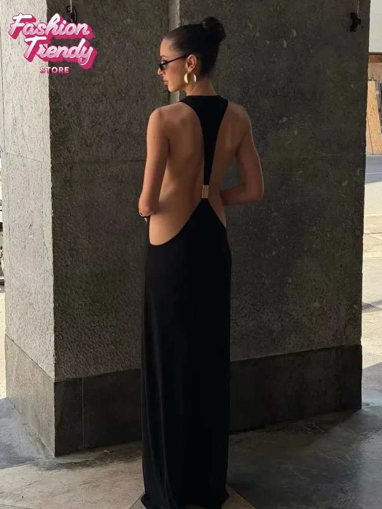 Pevná ohlávka Boční výstřih na zádech Maxi šaty Dámské Strečový dres Délka podlahy Tenké šaty Bodycon Noční klub Rekreační župan