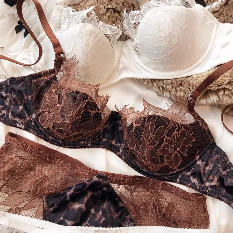 FrenchSexy Lace Leopard Satin Lingerie Suits Transparent Push Up Women Underwear W Cup Thin Cotton Female Bra Panties — image 3