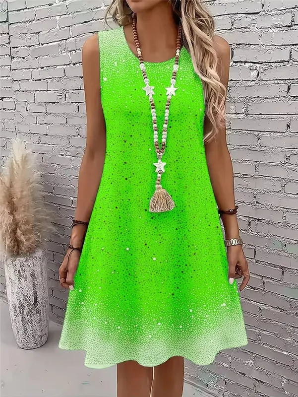 Women Fashion Tie-dye Mini Dresses Summer Sleeveless 3D Gradient Printed Street Ladies Dress 3XL Plus Size Loose Casual Dress