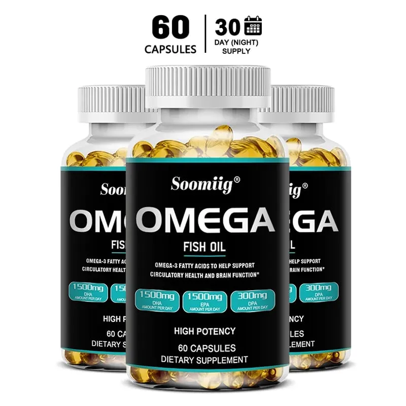 Omega 3 Fish Oil Softgels 3300mg High Potency with EPA & DHA Supports Energy Brain Heart Joint Eye Skin & Immunity Health