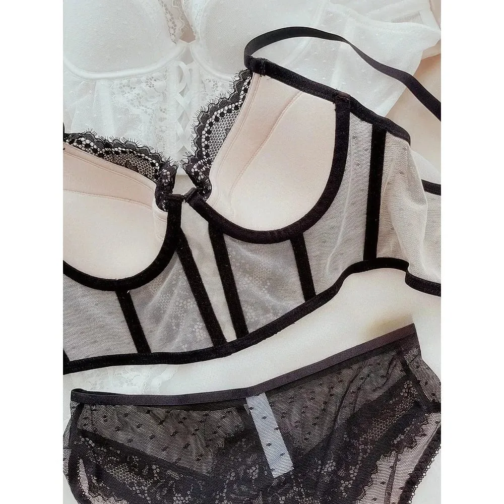 Popular French Vintage Lace Women Bra Set Soft Underwire Thin Cup Bone Support Push Up Side Gather Armpit Fat Underwear 32-38AB