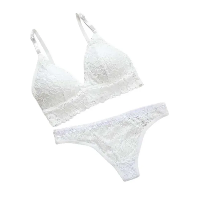Underpants V Neck Lace Flower Bra Set Solid Color Thong Floral Panties Bra Kit Lingerie T-Back Lace Underwear Women — image 7