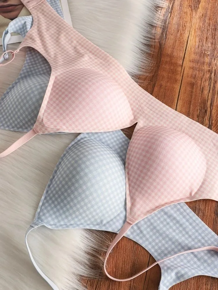 Elegant, sømløs bralette, lille buste, der samler sig anti-faldende, tynde justerbare stropper Trådfri Comfort Fit UK Light Support BH-sæt