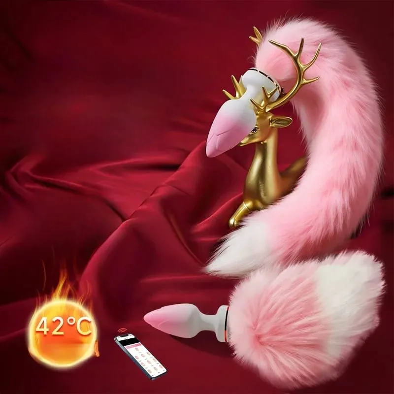 Super Fluffy Soft Fox Tail Anal Plug APP&Wireless Remote Heating Strong Vibration Silicone Adult Sex Toys for Women&Unisex 18+