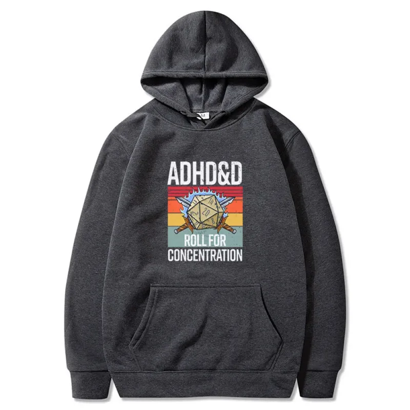 Roll for Concentration 2025 Funny Gamer Dungeons DM RPG Dice Dragon Tops Men Women Cotton Vintage Sweatshirts and Hoodies