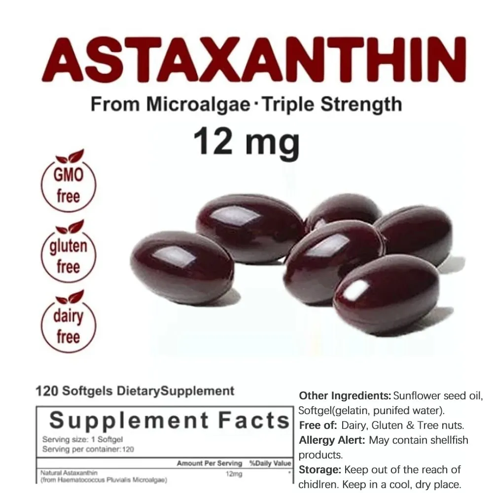 Triple Strength Astaxanthin 12mg - Natural Astaxanthin Antioxidant Supplement Non-GMO Verified & Gluten Free - 120 Softgels — image 5