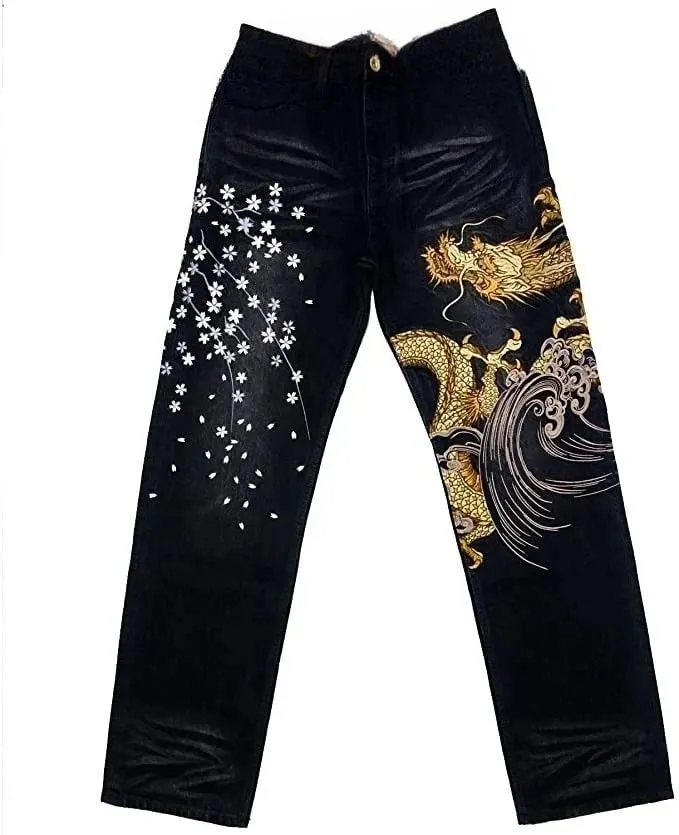 Unisex White Red Tribal Flame Print Loose Wide Leg Jeans Y2K Grunge Streetwear Oversized Denim Pants