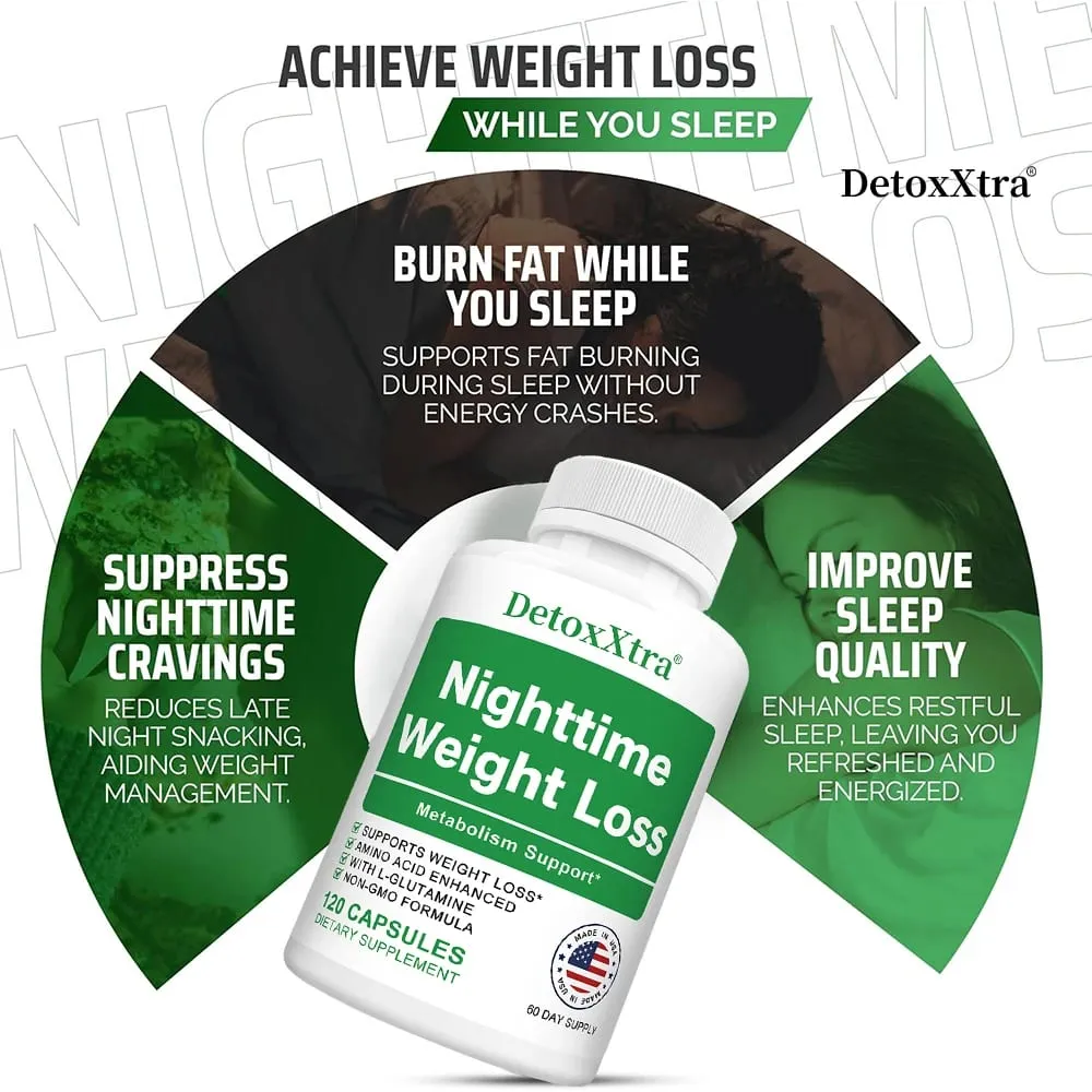 Nighttime Fat Burner Capsules Muscle Recovery Appetite Suppressant Metabolism Booster Relaxation & Restful Sleep Support
