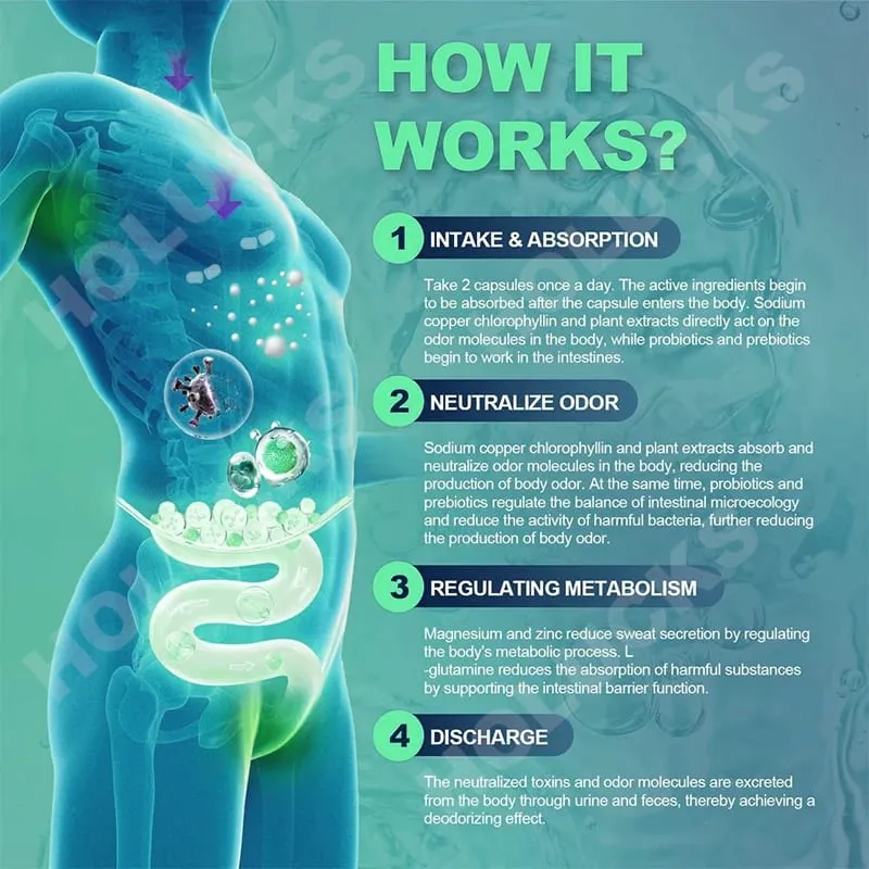 Natural Chlorophyll Capsules Supplement Internal Detox Cleanse Body Deodorant Promote Digestive & Skin Wellness