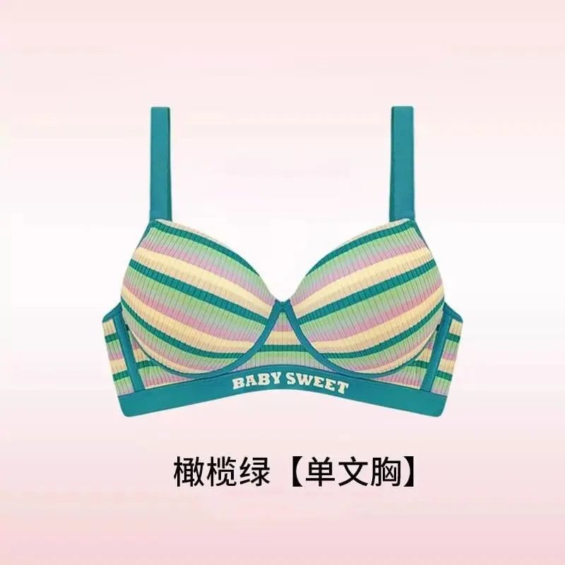 Seamless Bra Set for Women Rainbow Striped Shaping Bralette Lifting & Anti-Sagging Lingerie Small Bust Fit S-XL