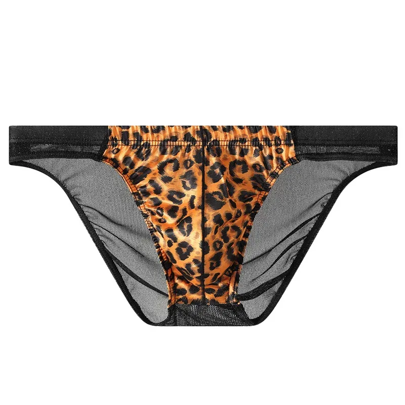 2-Piece Set! Leopard Panties Men's Net Yarn Transparent sexy Briefs Men's Trend Personality Breathable Sports Shorts — image 4