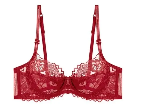 Everyday Lace Lingerie Ultra-thin Breathable Upper Support Anti-sag No Sponge Transparent Bra Set ladies Basic Underwear S-XL