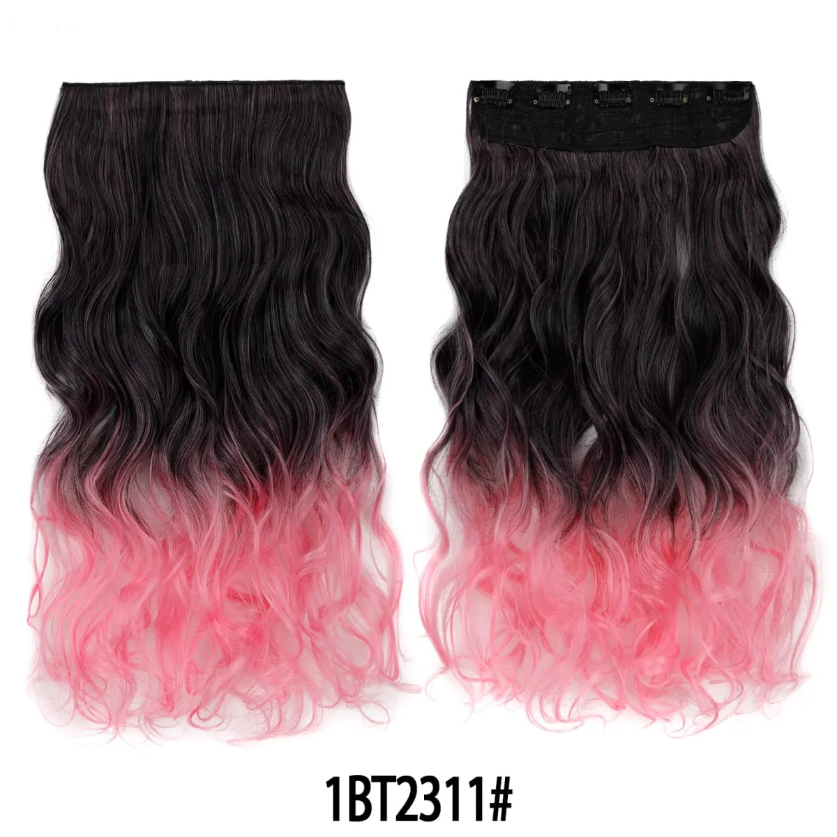 Jeedou One Piece 5 Clips Wavy Ombre Clip In Hair Extensions Long Water Wave Synthetic Curly Hair Piece Rainbow Colored Hair