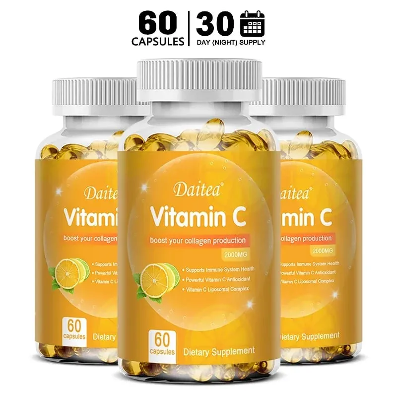 Vitamin C Promotes Collagen Production - 2000 Mg Promote Skin Hair Nails and Immune Health Dietary Supplements