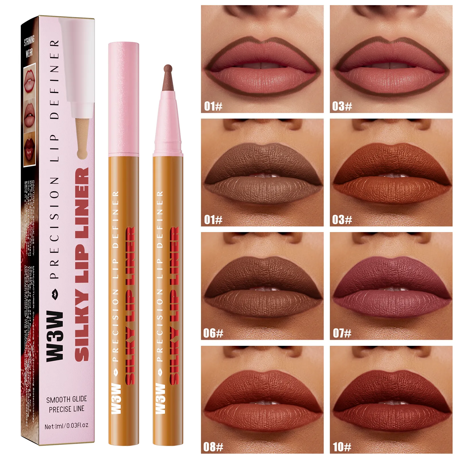 Longwear Liquid Lip Liner Waterproof 24 Hour Long Lasting Lip Liner Stain Marker Pen 2-in-1 Matte Semi Permanent Lipliner
