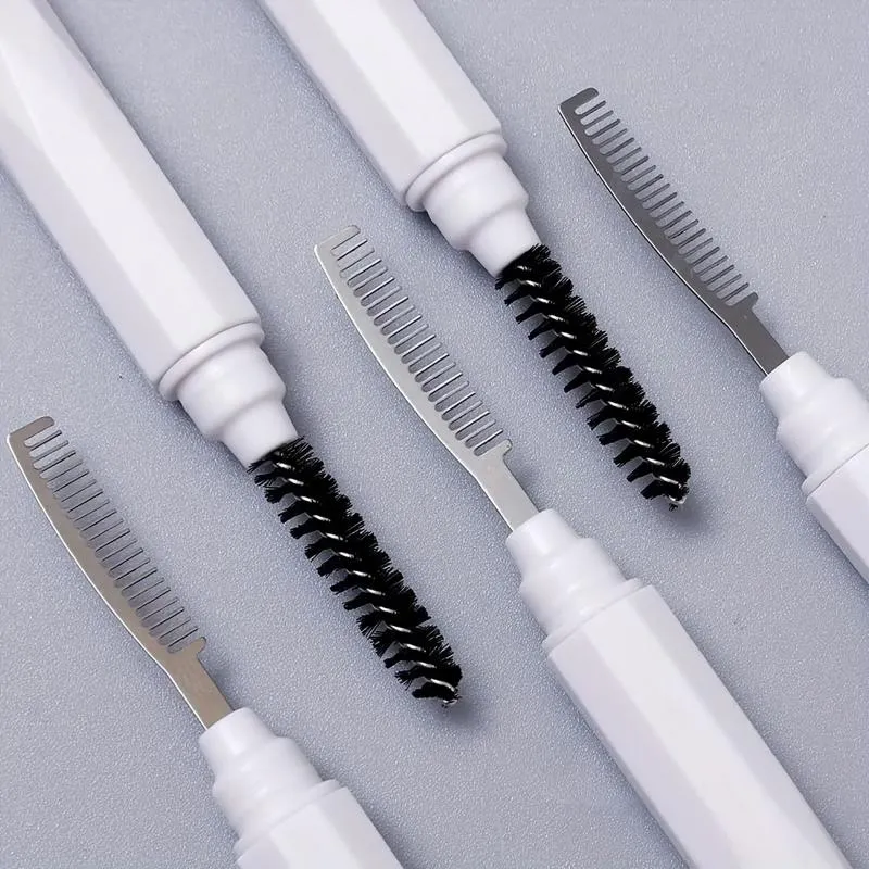 【Y】1Pcs Eyebrow Make Up Brushes Dual Ended Brow Comb Makeup Brush Stainless Steel Eye Lashes Roller Eyelashes White Beauty Tool