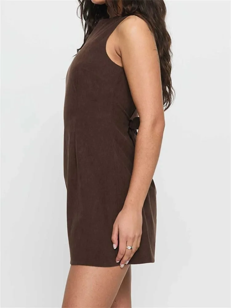 Summer A- Line Mini Dress Sleeveless Round Neck Slim Fit Basic Style Popular New Arrival Sporty Chic Midi Skirt — image 4