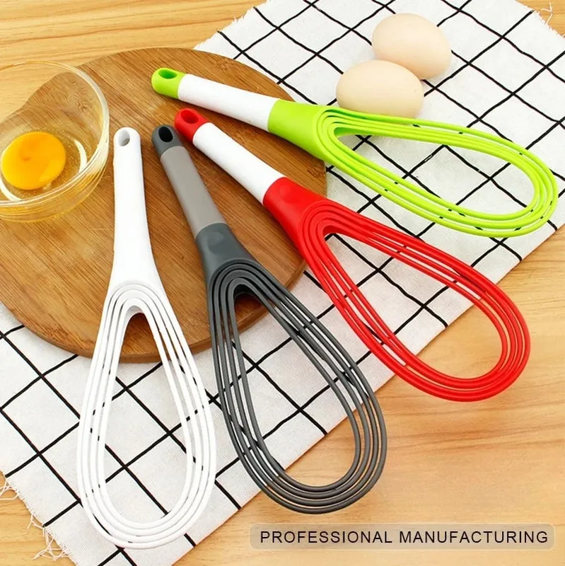 Plastic Dual Use Rotary Egg Beater Foldable Manual Whisk 2 in 1 Multifunctional Kitchen Tool for Beating Eggs and Kneading Dough