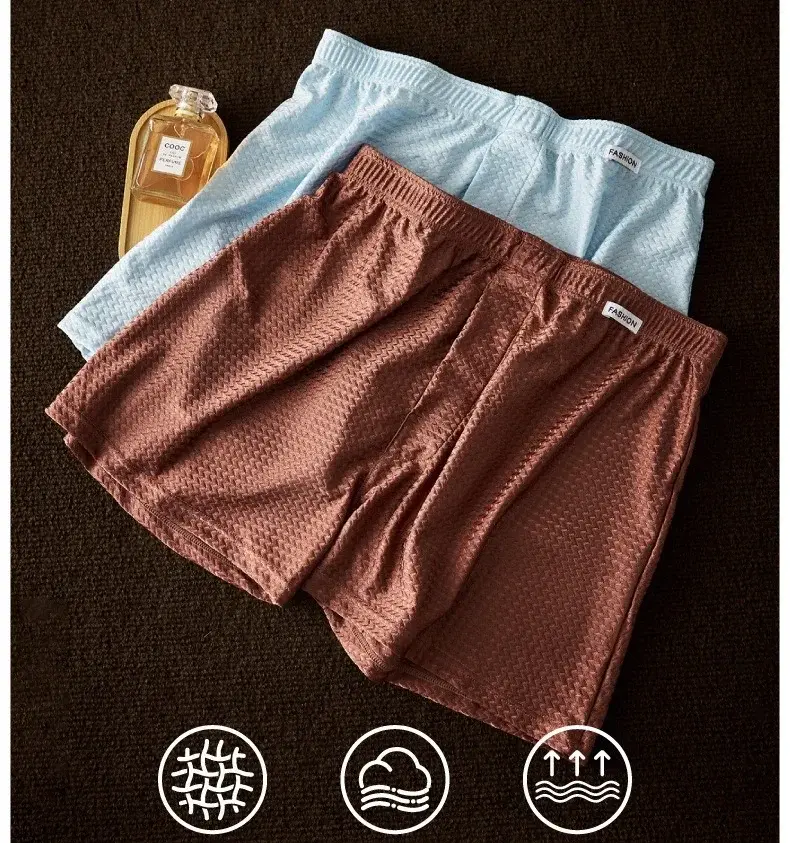 2 Pack Men's Ice Silk Boxers Mid-Rise Loose Fit Summer Cool Trendy Sheen Underwear Sleepwear Male Panties