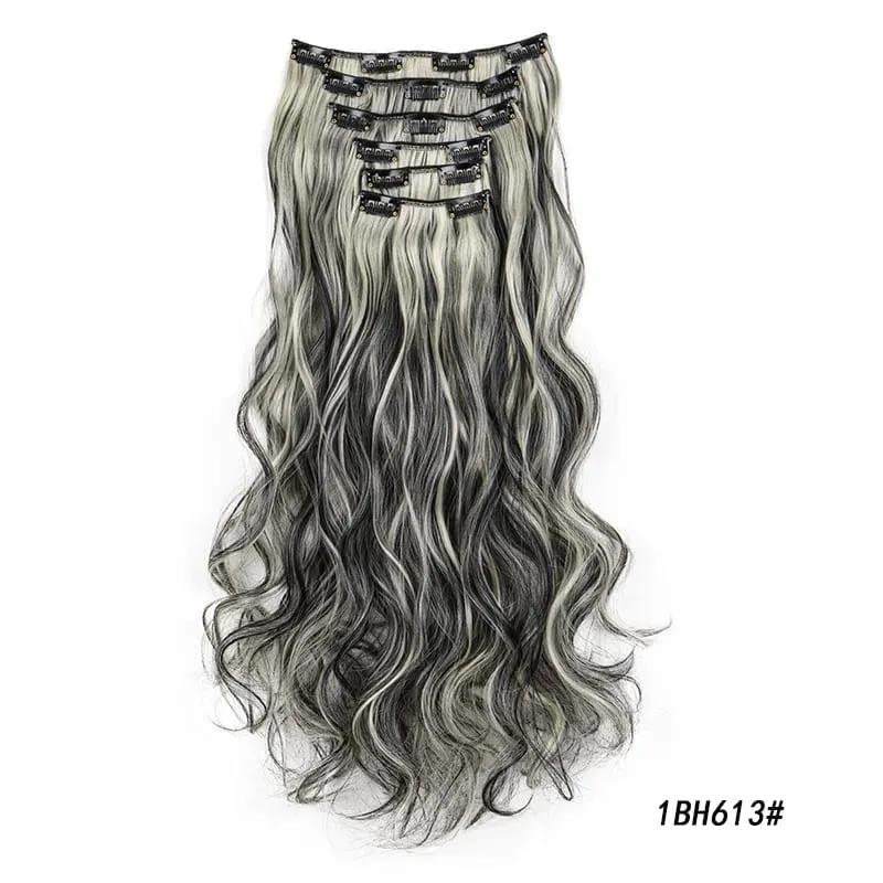 Synthetic Long Curly 16 Clips Hair Extension Heat Resistant Fiber Black Brown Hairpiece for Women Cosplay Wig Halloween Wig Part