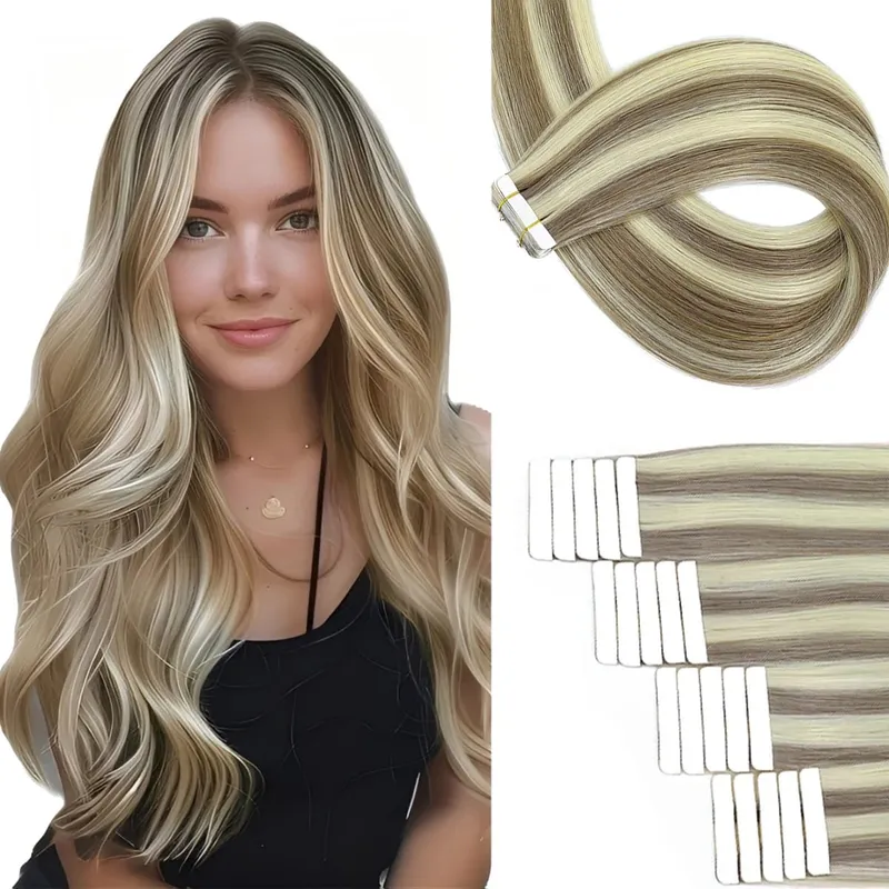 Red Color 20Pcs Tape-In Hair Extensions 100% Remy Human Hair Straight Highlight Color for Women Add Hair Length And Volume 50g