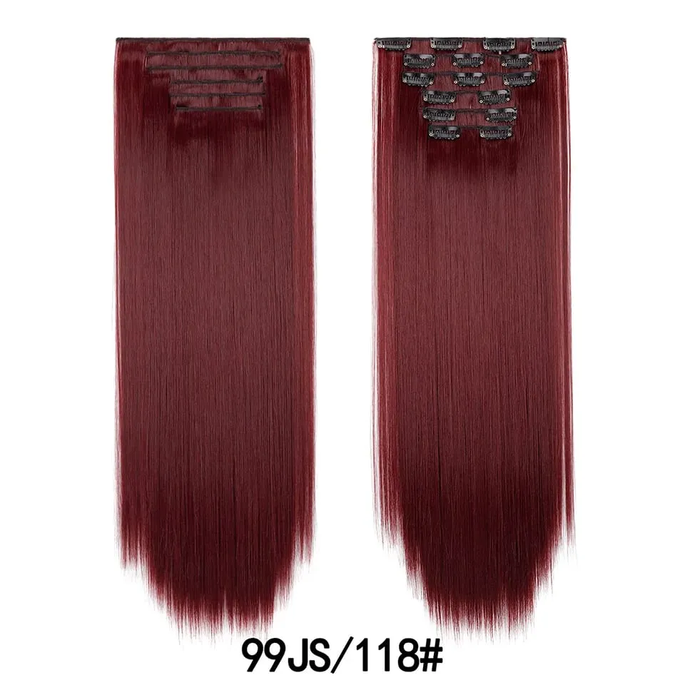 24Inch Clip in Hair Extensions Invisible Synthetic Extension 6PCS Long Straight Heat Resistant Clips on Hairpieces for Women