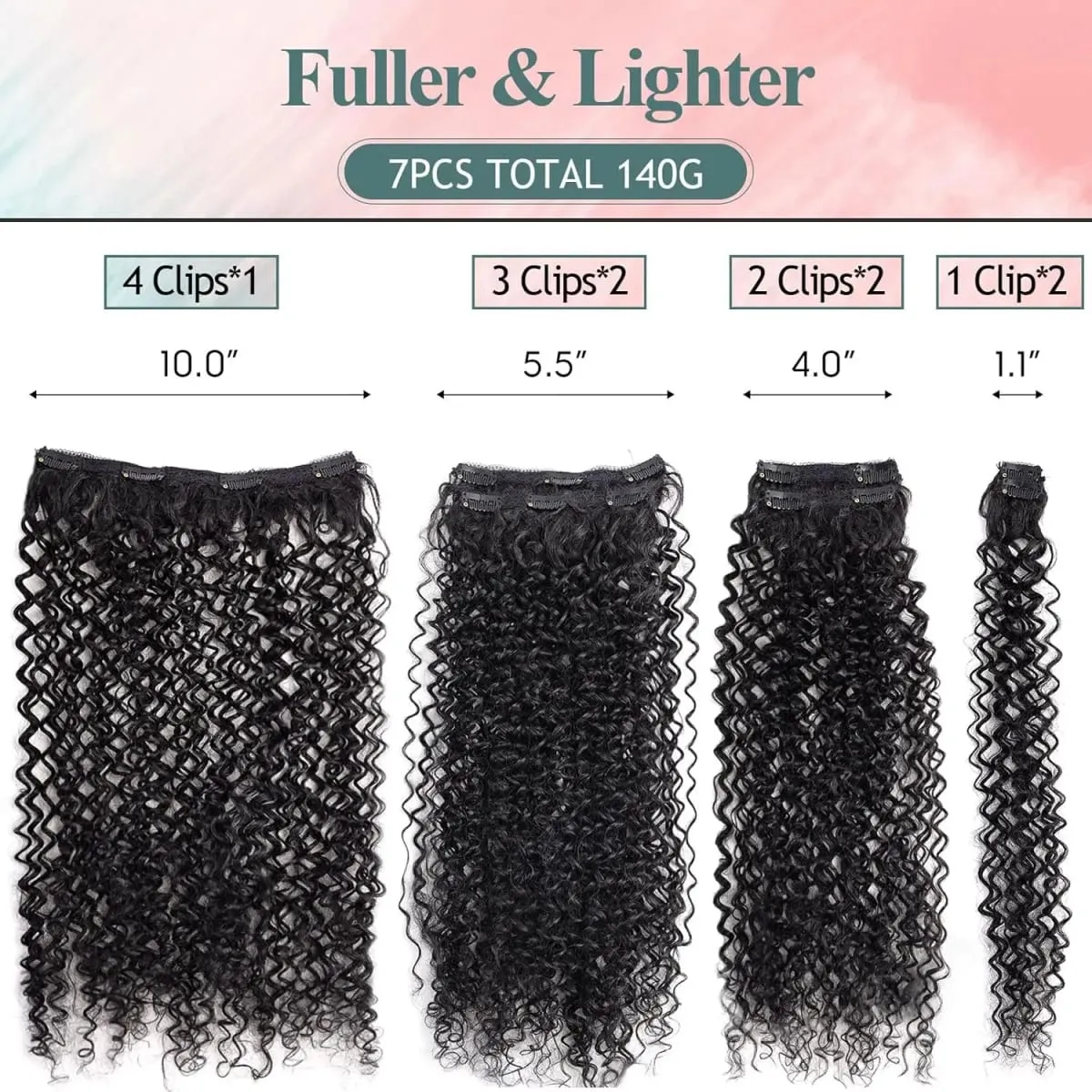 Women's Clip-In Curly Hair Extensions Synthetic Wavy Fibers Lightweight & Breathable Fashion Icon Hairpiece for Daily Wear