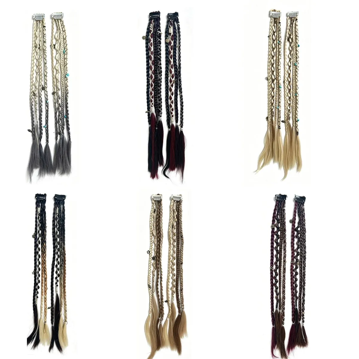 Box Braids Hair Extensions Pre-Braided Synthetic Colored Twist Braids with Hair Accessories for Women Hip Hop Punk Festival