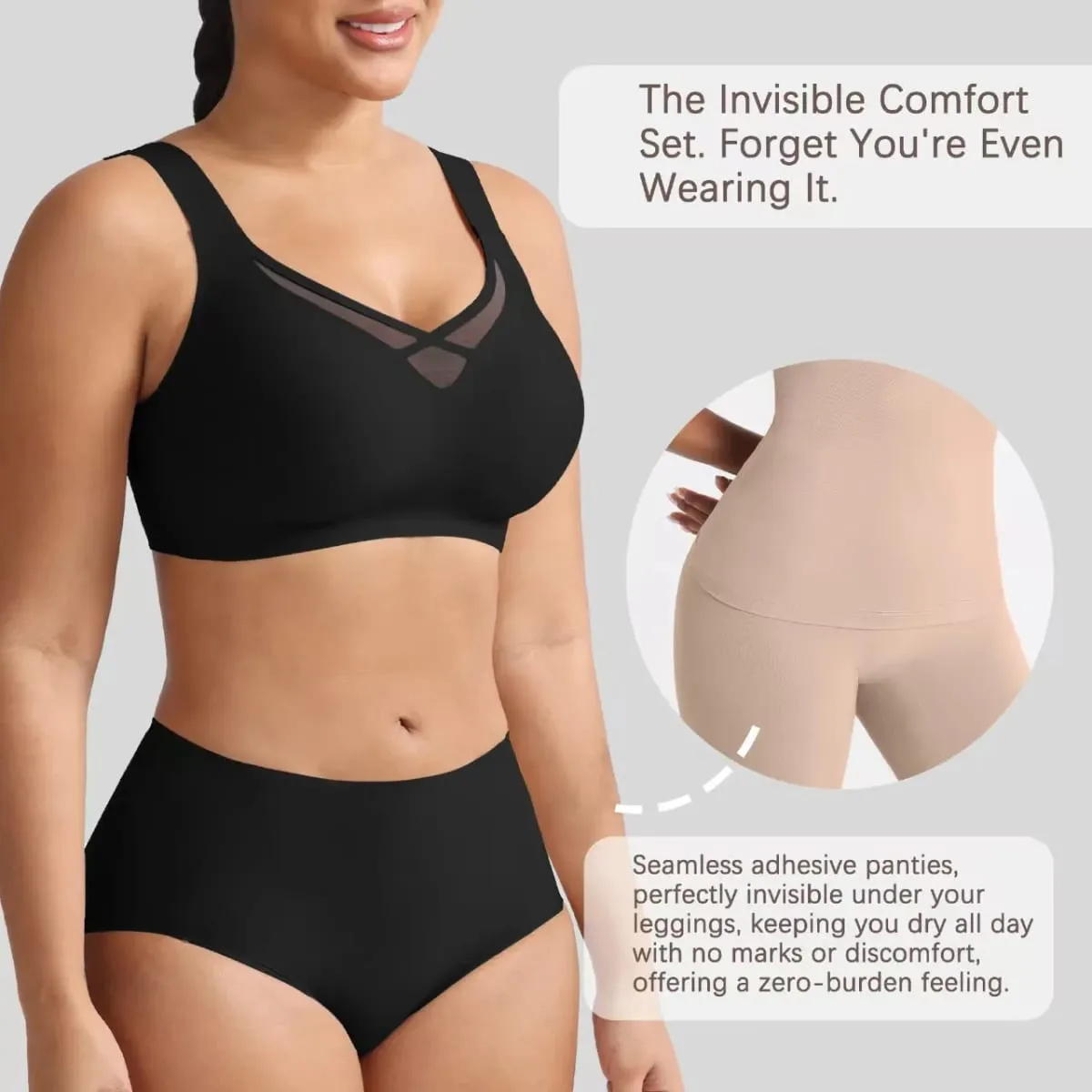 Plus Size Lingerie Set Sexy Mesh Seamless Wireless Plunge Bra Set - Soft Support Push up Lingerie for Women