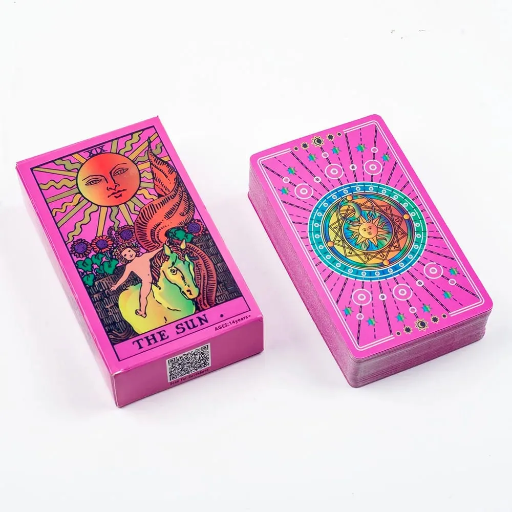 10.3*6ซม.สีชมพูนีออนสไตล์Tarot Deck 78ชิ้น-Classic Rider-Waite Smith Vibrant Trippyการ์ด